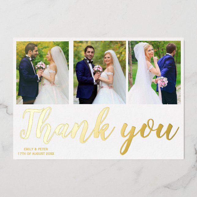 Foto Collage Goldfolie Hochzeit danke Karte (Vorderseite)