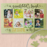 Foto Collage & Grandchild Sprichwort für Großelter<br><div class="desc">Erstellen Sie Ihr eigenes Foto-Puzzle für Ihre Großeltern. Die Vorlage ist Set für Sie bereit, um acht Ihrer Lieblings-Fotos der Enkel hinzuzufügen. Die Fotos werden in quadratischem Format und gerahmt mit einem schönen Angebot angezeigt. Das Sprichwort lautet: "Das Lachen eines Enkelkindes ist im Haus sonnig". Das Design ist perfekt für...</div>