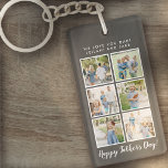 Foto Collage Gray vom Vatertag Schlüsselanhänger<br><div class="desc">Bester Papi-Script-Schriftart mit 6 Foto-Slots für die Familie und einer benutzerdefinierten Nachricht für Ihren Vater Nummer 1.</div>
