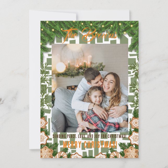 Foto Collage Green Holiday Card Frohe Weihnachten (Vorderseite)