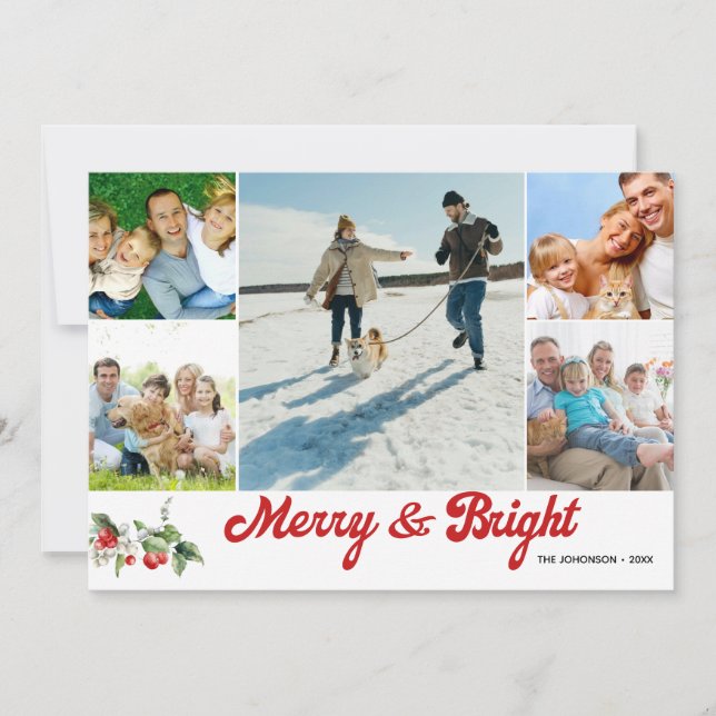 Foto-Collage Handgeschrieben Frohe Weihnachten Einladung (Vorderseite)