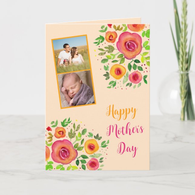 Foto Collage Happy Mother's Day" Helle Blume Karte (Vorderseite)