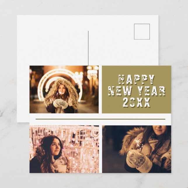 Foto Collage Happy Neues Jahr 2023 Postkarte (Vorne/Hinten)