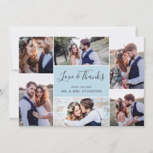 Foto Collage Hochzeit Vielen Dank Flat Card Blau Dankeskarte