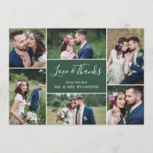 Foto Collage Hochzeit Vielen Dank Flat Card| Grün