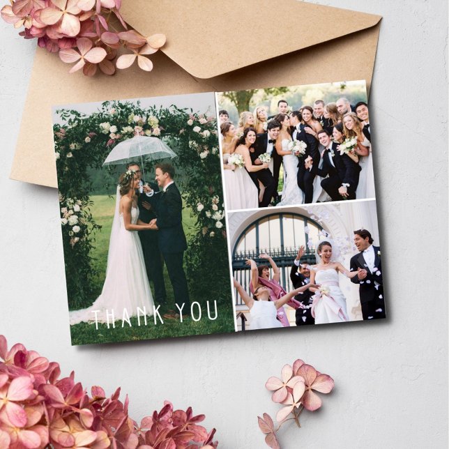 Foto Collage Hochzeit Vielen Dank Postkarte (Wedding Photo Collage Thank You Postcard)