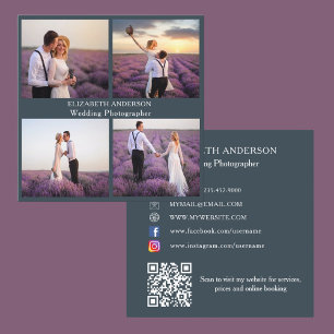 Foto Collage Holzkohle grau QR-Code Social Media Quadratische Visitenkarte
