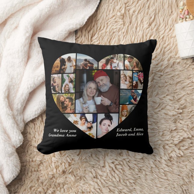 Foto Collage I Liebe Personalisiert Schwarz Kissen (Decke)