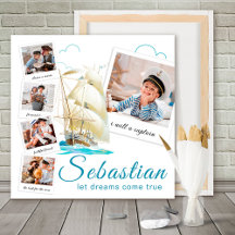 Foto Collage Kleiner Junge Kapitän mit Schiff