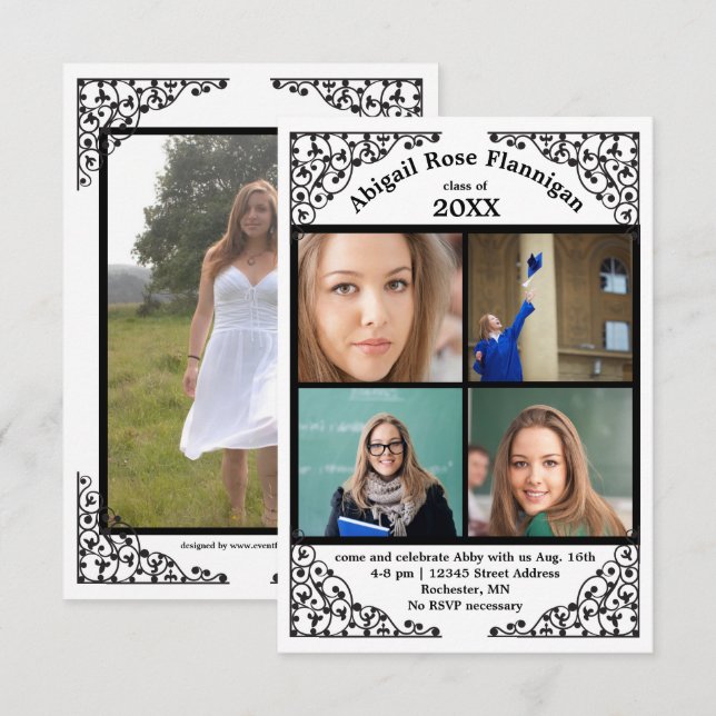 Foto Collage Lace - 3x5 Grad Bekanntgabe Einladung (Vorne/Hinten)