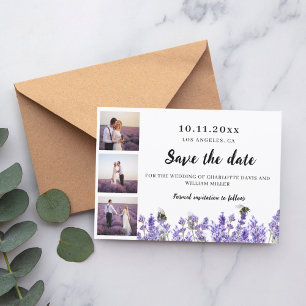 Foto Collage Lavendel lila Hochzeit Save The Date