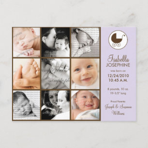 Foto Collage Lavender Baby Geburtserklärung Ankündigungspostkarte
