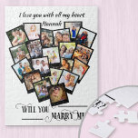 Foto Collage Liebe, die Sie heiraten<br><div class="desc">Heart Shaped Foto Collage Puzzle mit 20 Ihrer Lieblings-Fotos. Wird You Marry Me? in eleganter Wirbler Kalligraphie geschrieben und Ihre Fotos werden in quadratischer Form auf Momentaufnahme-Hintergründen in einer bildlichen Montage in Herzform dargestellt. Du kannst auch oben deinen personalisierten Text hinzufügen, wie z.B., ich Liebe dich mit meinem ganzen Herzen...</div>