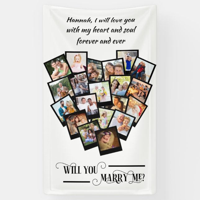 Foto Collage Liebe, die Sie heiraten Me Schwarz-we Banner (Vertikal)
