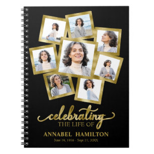 Foto Collage Memorial Beerdigung Black Guest Book Notizblock