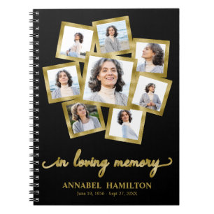 Foto Collage Memorial Beerdigung Black Guest Book Notizblock