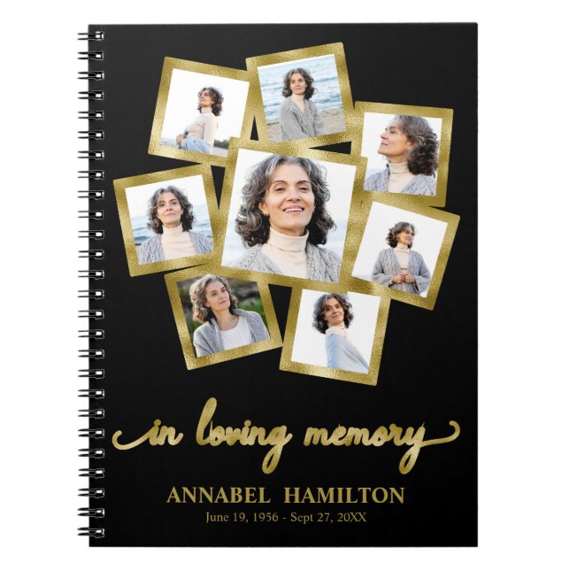 Foto Collage Memorial Beerdigung Black Guest Book Notizblock (Vorderseite)