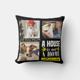 Foto-Collage mit drei Bildern und Hundeziffer Kissen