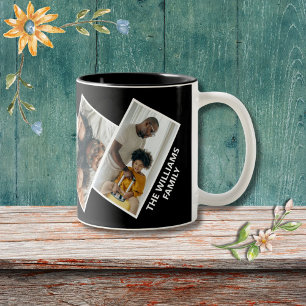 Foto-Collage mit Familiennamen in Schwarz Zweifarbige Tasse