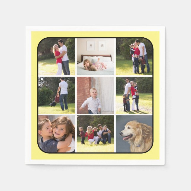 Foto-Collage mit neun Fotos, blassgelber Rand Serviette (Vorderseite)