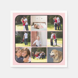 Foto-Collage mit neun Fotos, rot-rosa Grenze Serviette