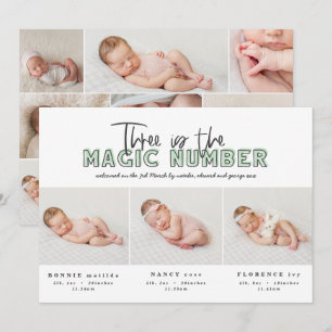 Foto Collage moderne Triole Geburtsankündigung Ankündigung