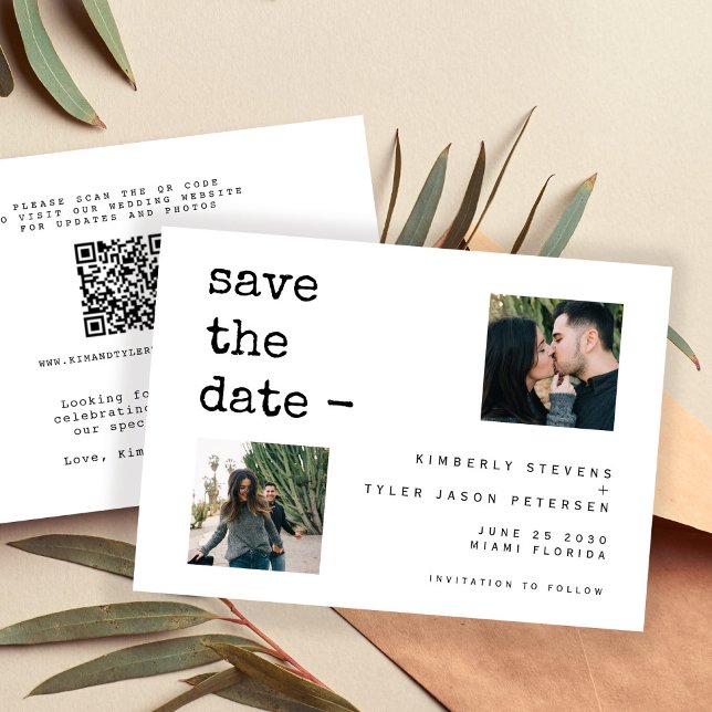 Foto Collage moderne Typografie QR CODE Hochzeit Save The Date (Von Creator hochgeladen)