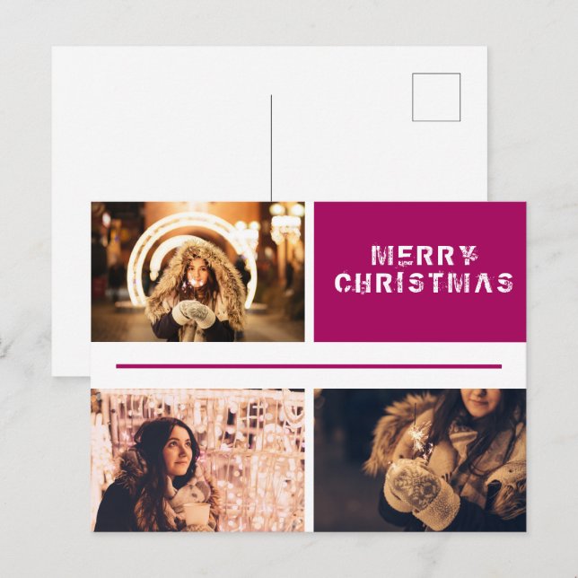 Foto Collage Moderner Urlaub Frohe Weihnachten Postkarte (Vorne/Hinten)