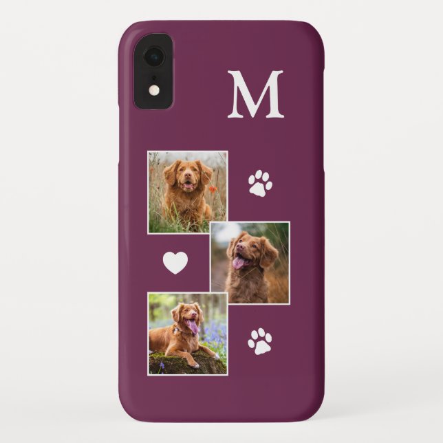 Foto Collage Modernes Monogramm Magenta Dog Case-Mate iPhone Hülle (Rückseite)