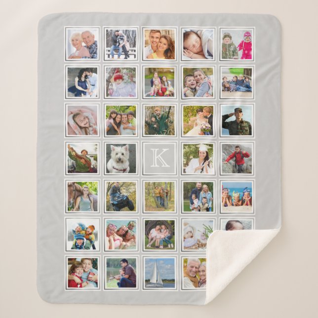 Foto Collage Monogram Grau Silver Frame 34 Fotos Sherpadecke (Vorderseite)