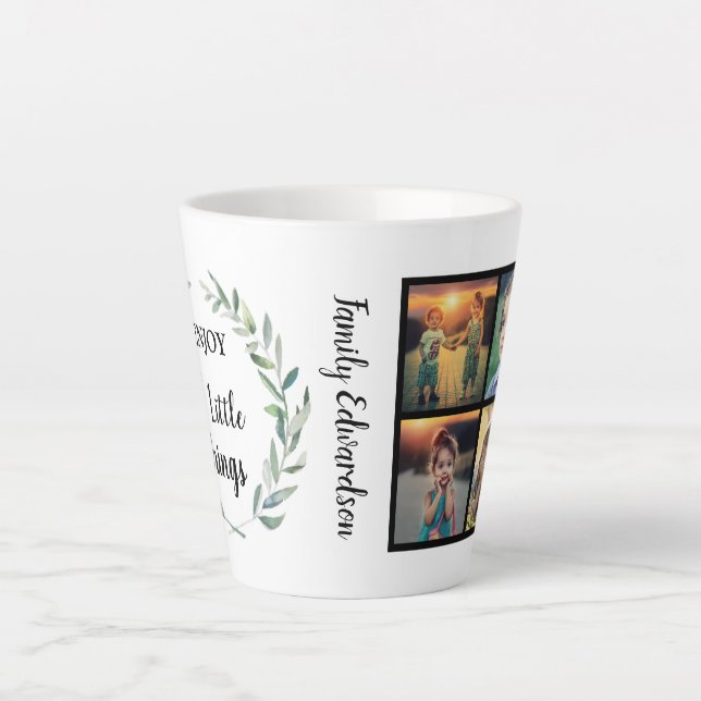 Foto Collage Monogramm Familie genießen kleine Din Milchtasse (Vorderseite)