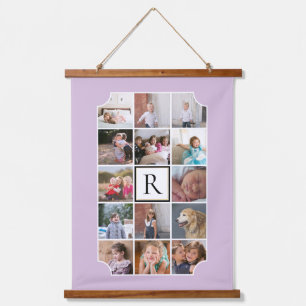 Foto Collage monogramm gekrümmte Ecken lila Wandteppich Mit Holzrahmen
