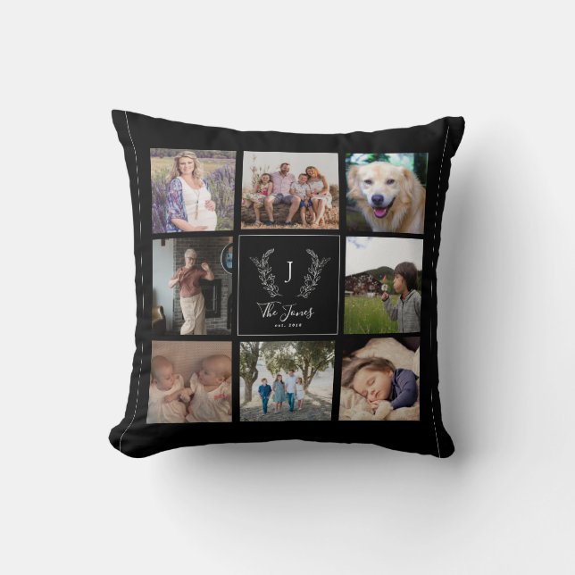 Foto-Collage-Monogramm-Name der Familie 8 elegant  Kissen (Vorderseite)