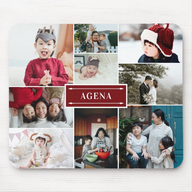 Foto Collage & Name der tiefen Roten Familie Mousepad (Vorne)