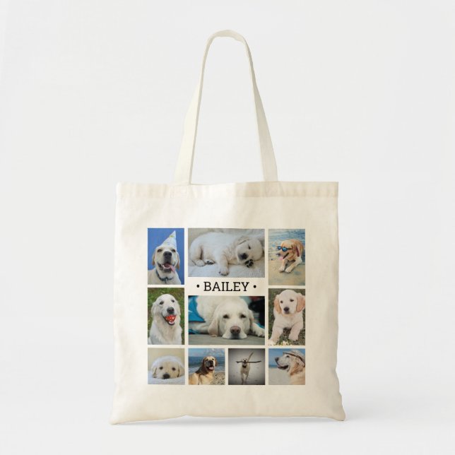 Foto Collage Name Moderne Niedliche, trendige Dog  Tragetasche (Vorne)