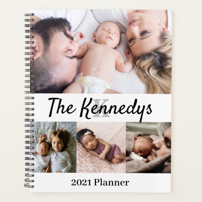 Foto Collage, Name & Monogramm der 2021-Familie Planer (Vorderseite)