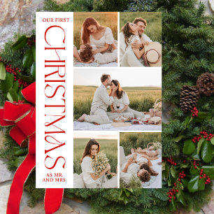 Foto Collage Newlyweds Erster Weihnachtsbogen Feiertagskarte