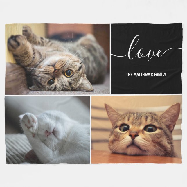 Foto Collage Niedliche Katzen Personalisiert  Fleecedecke (Vorderseite (Horizontal))
