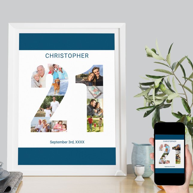 Foto Collage Number 21 Personalisiert 21. Geburtst Poster (Von Creator hochgeladen)