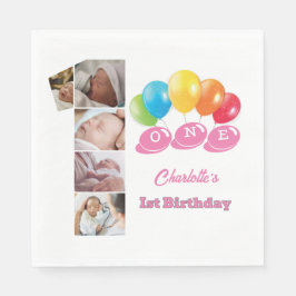 Foto Collage Nummer Eins Mädchenname 1. Geburtstag Serviette