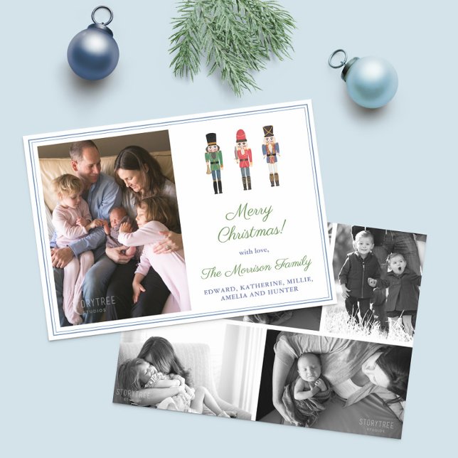 Foto Collage Nutcracker Frohe Weihnachten (Retro watercolor wooden Nutcrackers Merry Christmas photo holidays cards)