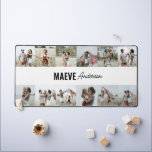 Foto Collage personalisiert modern minimalistisch Schreibtischunterlage<br><div class="desc">Moderne minimale Typografie mädchenhafte schwarz-weiße Streifen elegante Multi-Foto Collage einzigartig personalisiert Geschenktafel Design.</div>