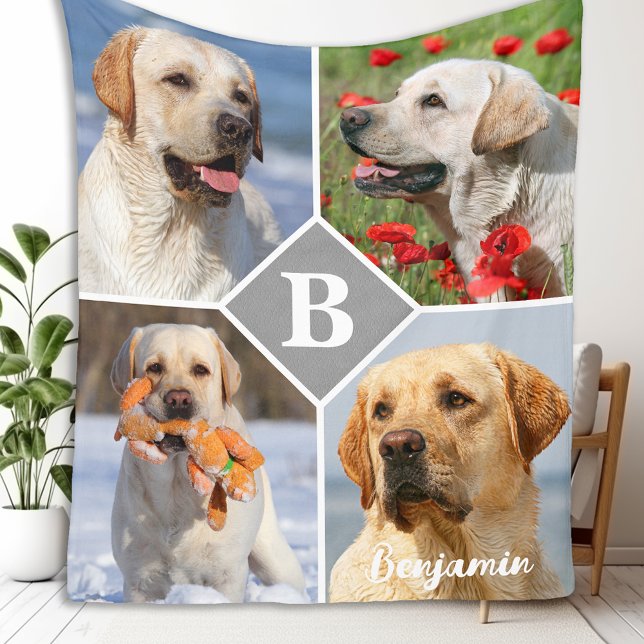Foto Collage Personalisiert Monogram Dog Fleecedecke (Von Creator hochgeladen)