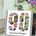 Foto Collage Personalisiert Nummer 90 Geburtstag Fotoplatte<br><div class="desc">90. Geburtstagsschablone - personalisiert mit einer Foto-Collage Ihrer Lieblings-Fotos und individuellem Text. Die Fotovorlage ist für Sie bereit, um Ihre Fotos hinzuzufügen, die in Form einer Zahl 90 angezeigt werden. Die Formulierung, die derzeit "Herzlichen Glückwunsch [Name]!" lautet, kann ebenfalls angepasst werden. Bitte stöbern Sie in meinem Geschäft für mehr Geschenke...</div>