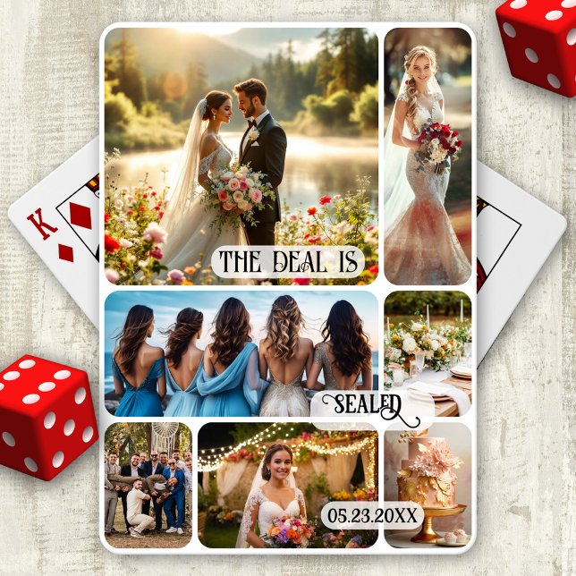 Foto Collage Playing Cards Spielkarten (Playing cards featuring a custom wedding photo collage. A beautiful keepsake and wedding favor.)