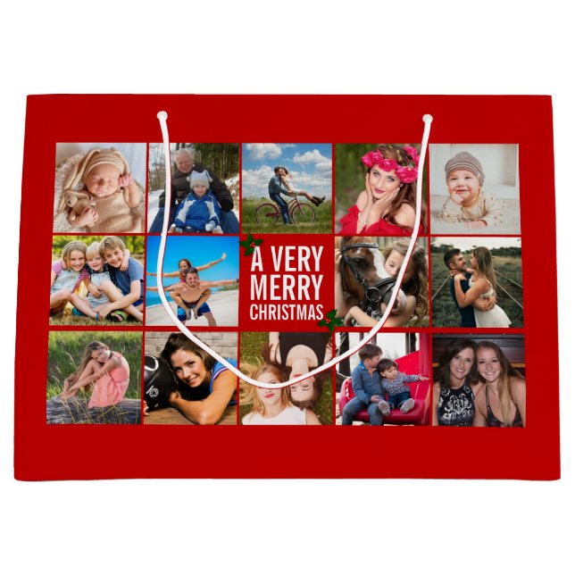 Foto Collage Red Christmas Große Geschenktasche Große Geschenktüte (Vorderseite)