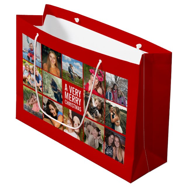Foto Collage Red Christmas Große Geschenktüte (Vorderseite Schrägansicht)