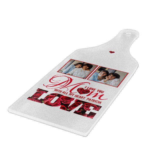 Foto Collage Red Heart Floral Modern Mothers Day Schneidebrett (Ecke)