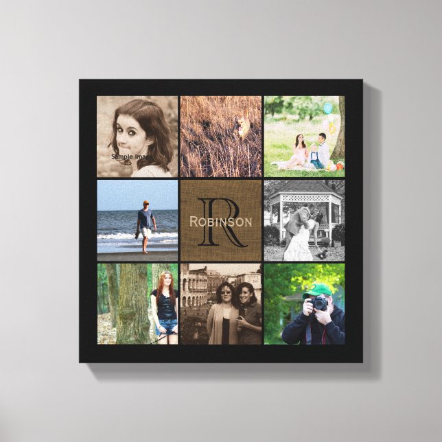 Foto Collage Rustic Burlap Monogram für benutzerde Leinwanddruck (Vorderseite)