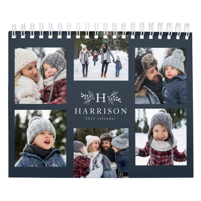 Foto-Collage rustikale Marineblau-Monogrammfamilie Kalender (Titelbild)